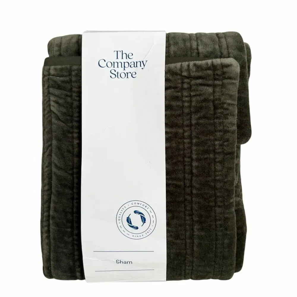 The Company Store Legends Luxury Line Stitch Quilted Sham NWT Olive Standard